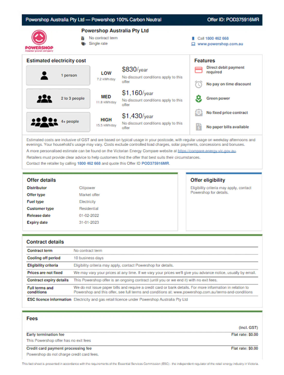 Australia Powershop utility bill