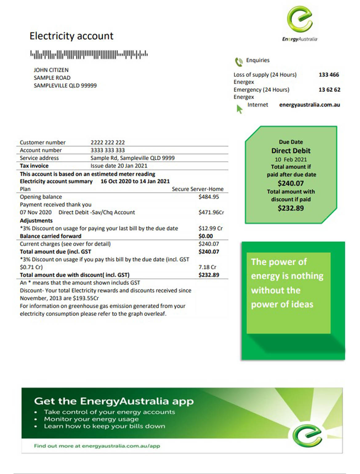 Australia Energy proof of address utility bill