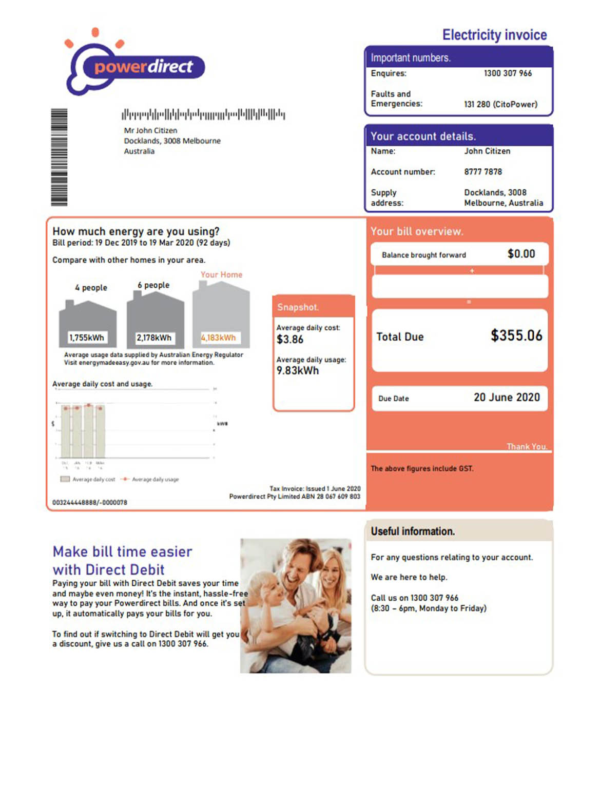 Australia powerdirect electricity utility bill