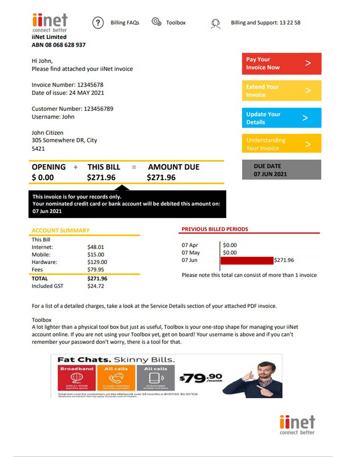 Australia iiNet utility bill