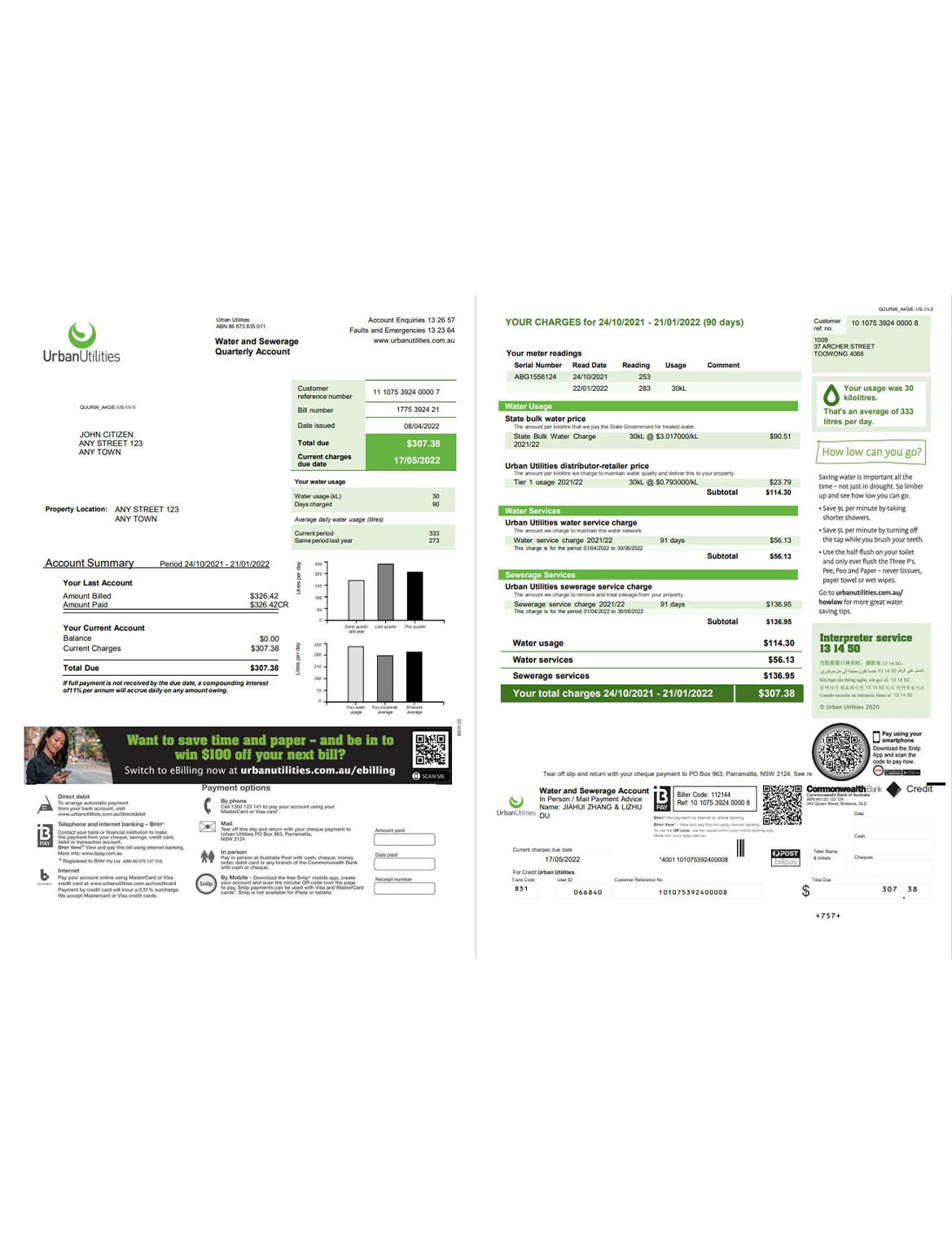 Australia Urban utility bill