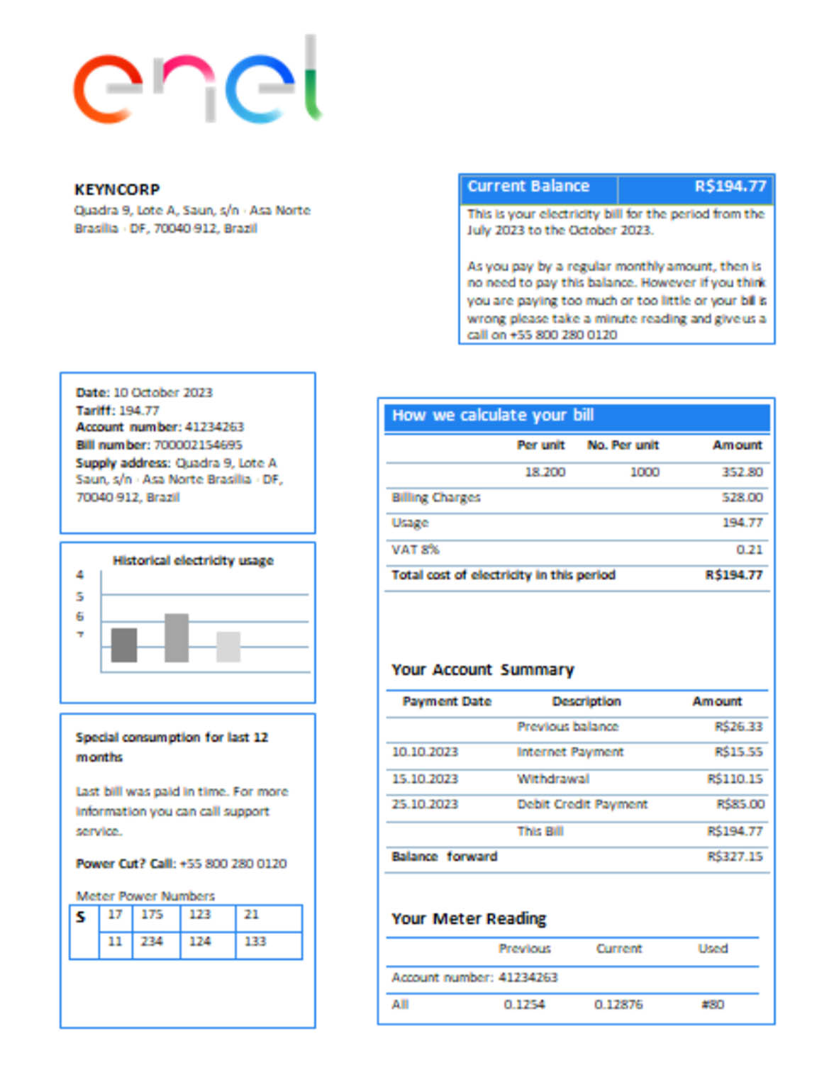 Brazil electricity business utility bill