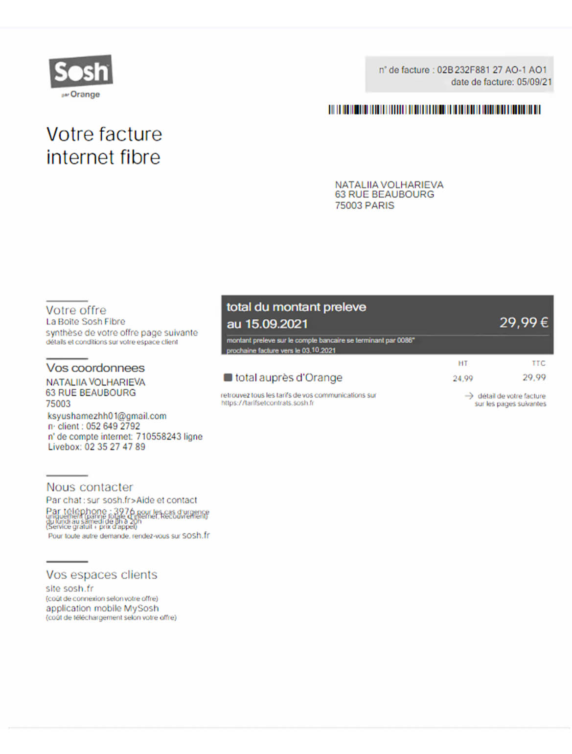 France Sosh utility bill 