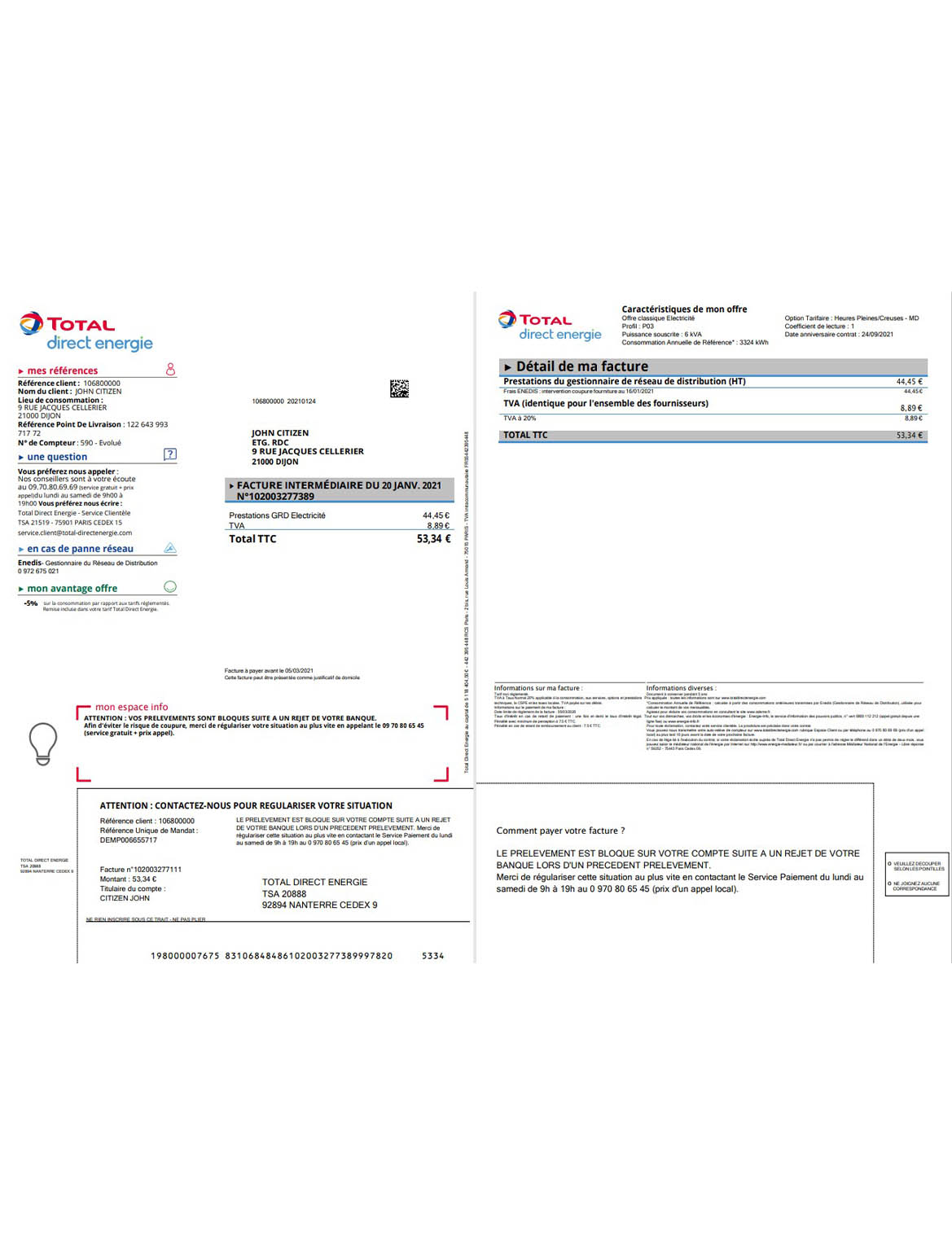France total direct energie utility bill 