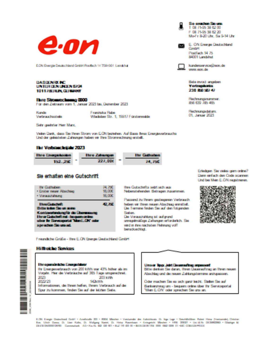 Germany E.ON energie electricity business utility bill