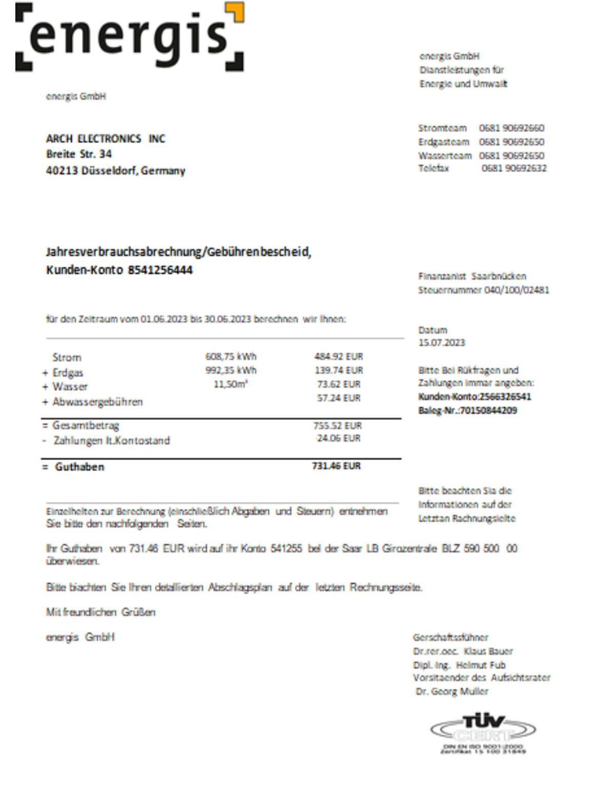 Germany energis business utility bill
