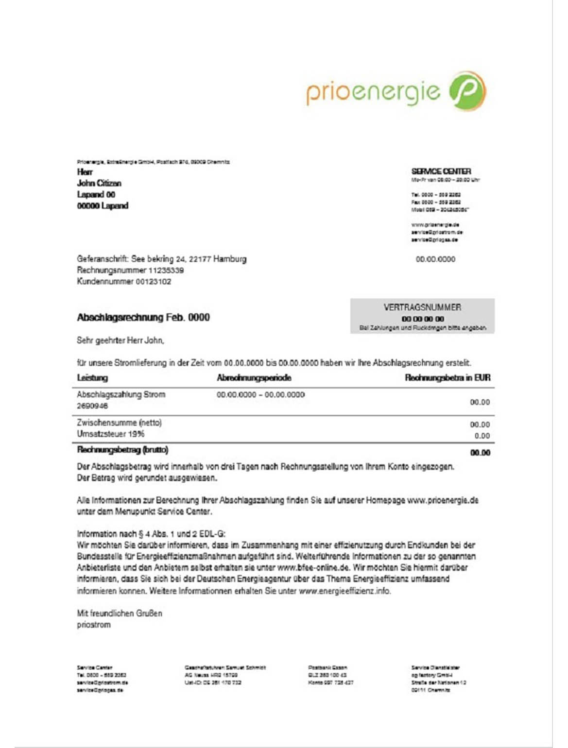 Germany Prioenergie utility bill