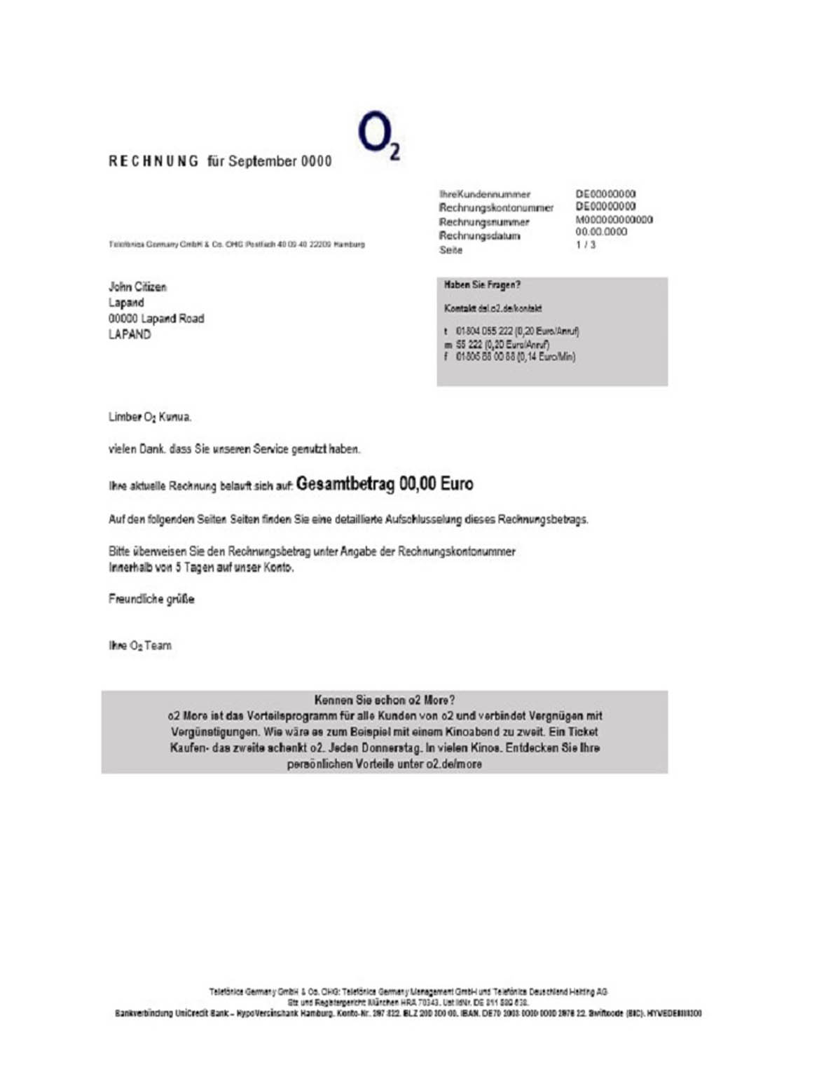 Germany Rechnung O2 utility bill