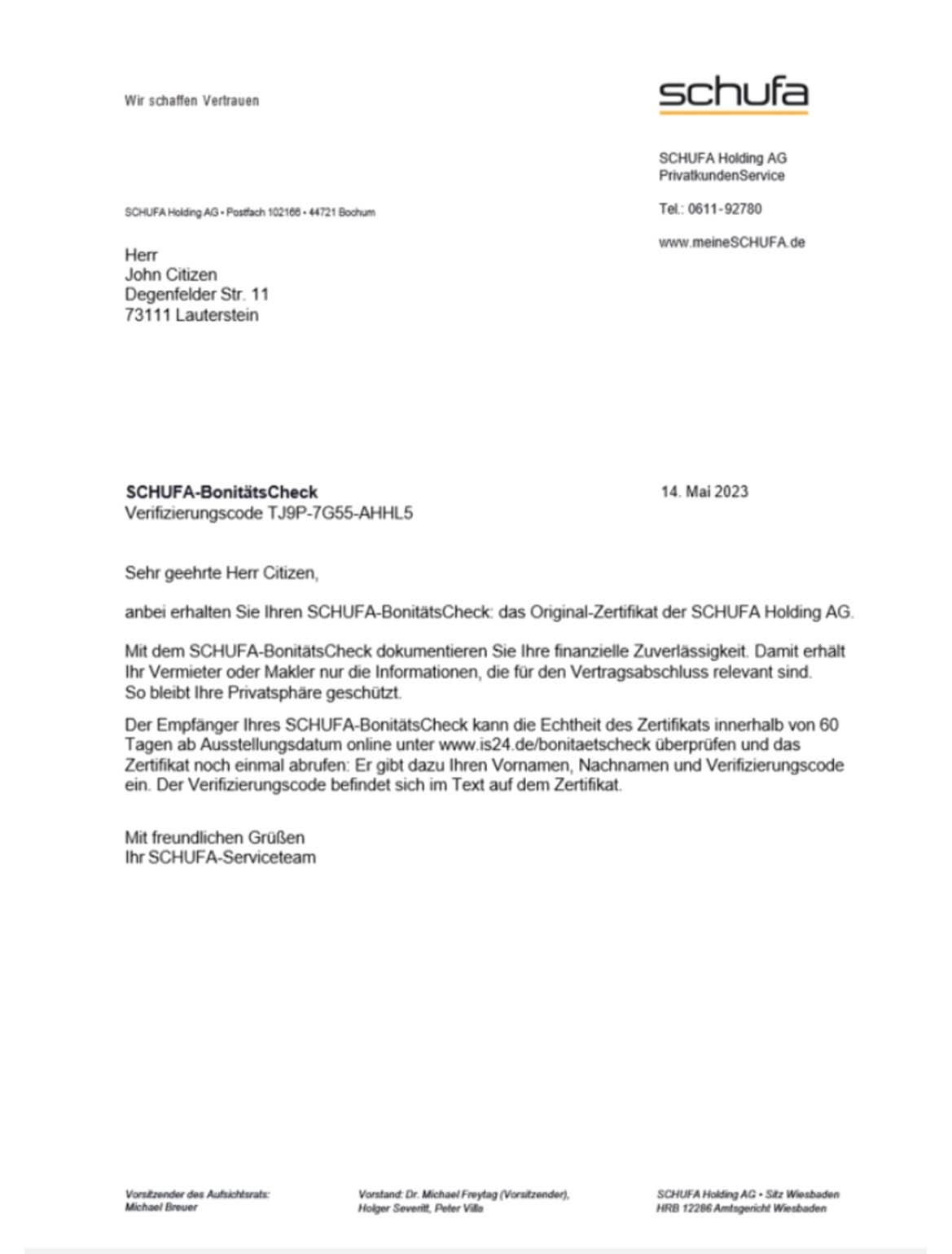 Germany Schufa utility bill