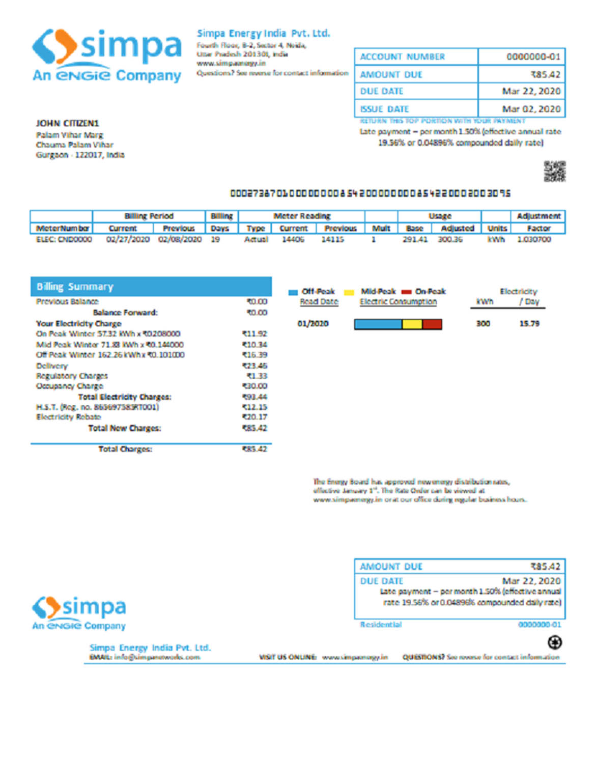 India Simpa energy India Pvt. Ltd utility bill