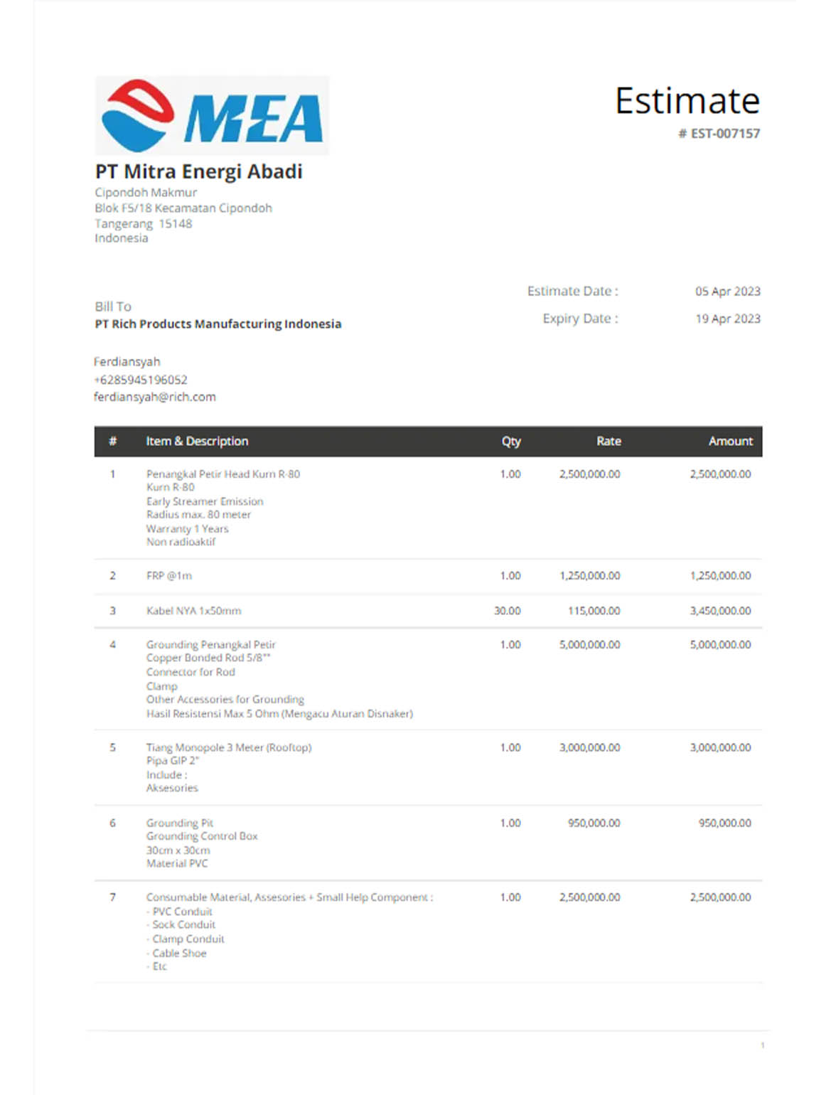 Indonesia Mea utility bill