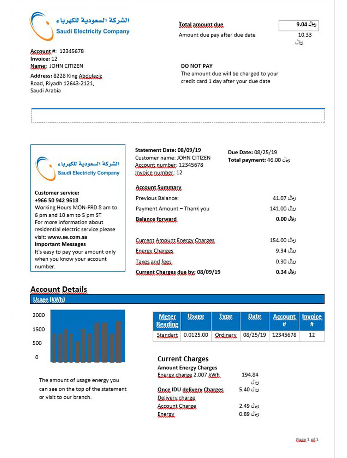 Saudi Arabia Saudi electricity company electricity utility bill 