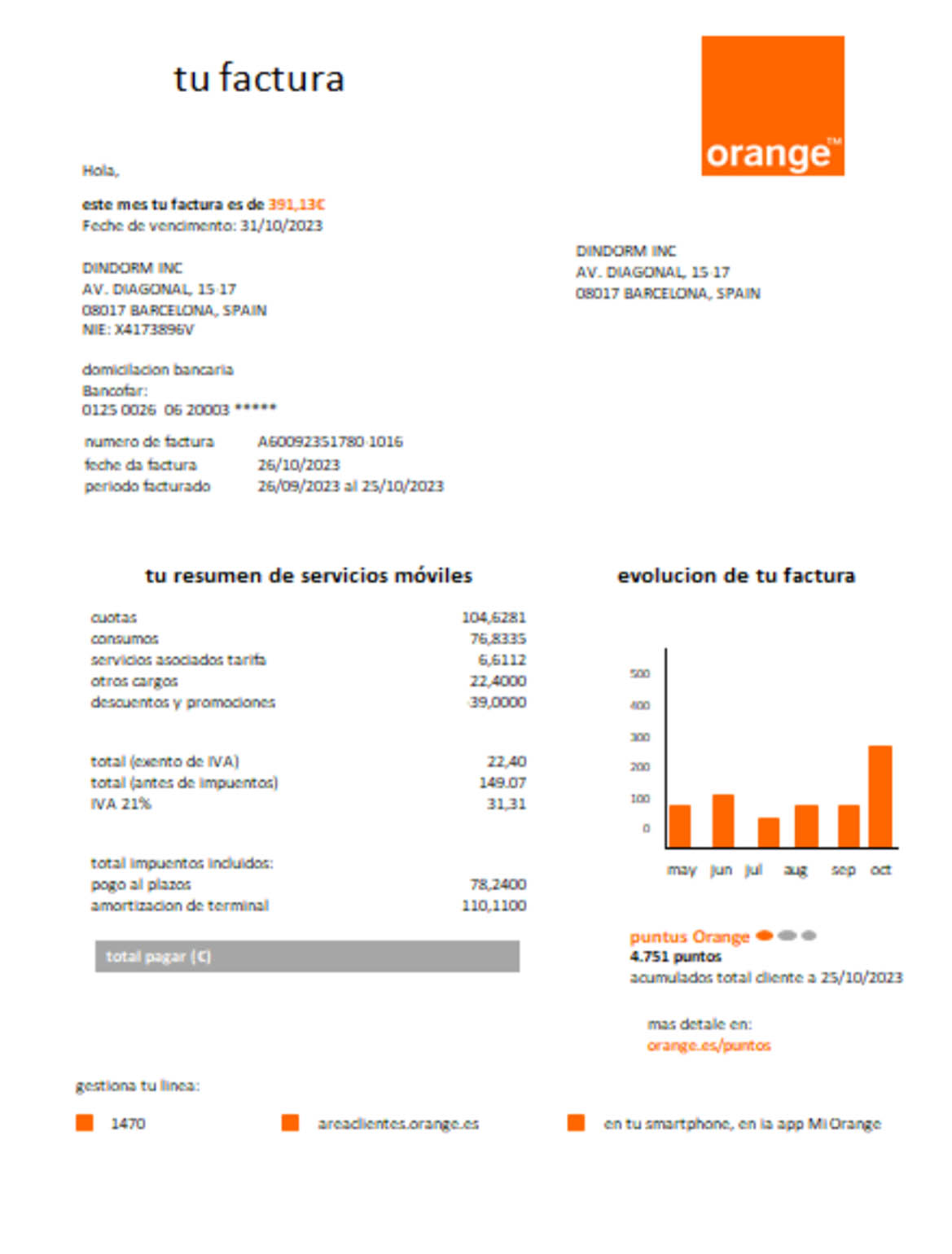 Orange Spain business utility bill