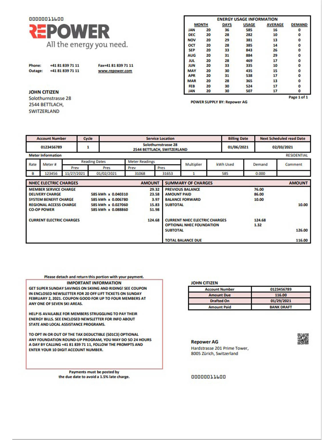 Switzerland Repower AG utility bill