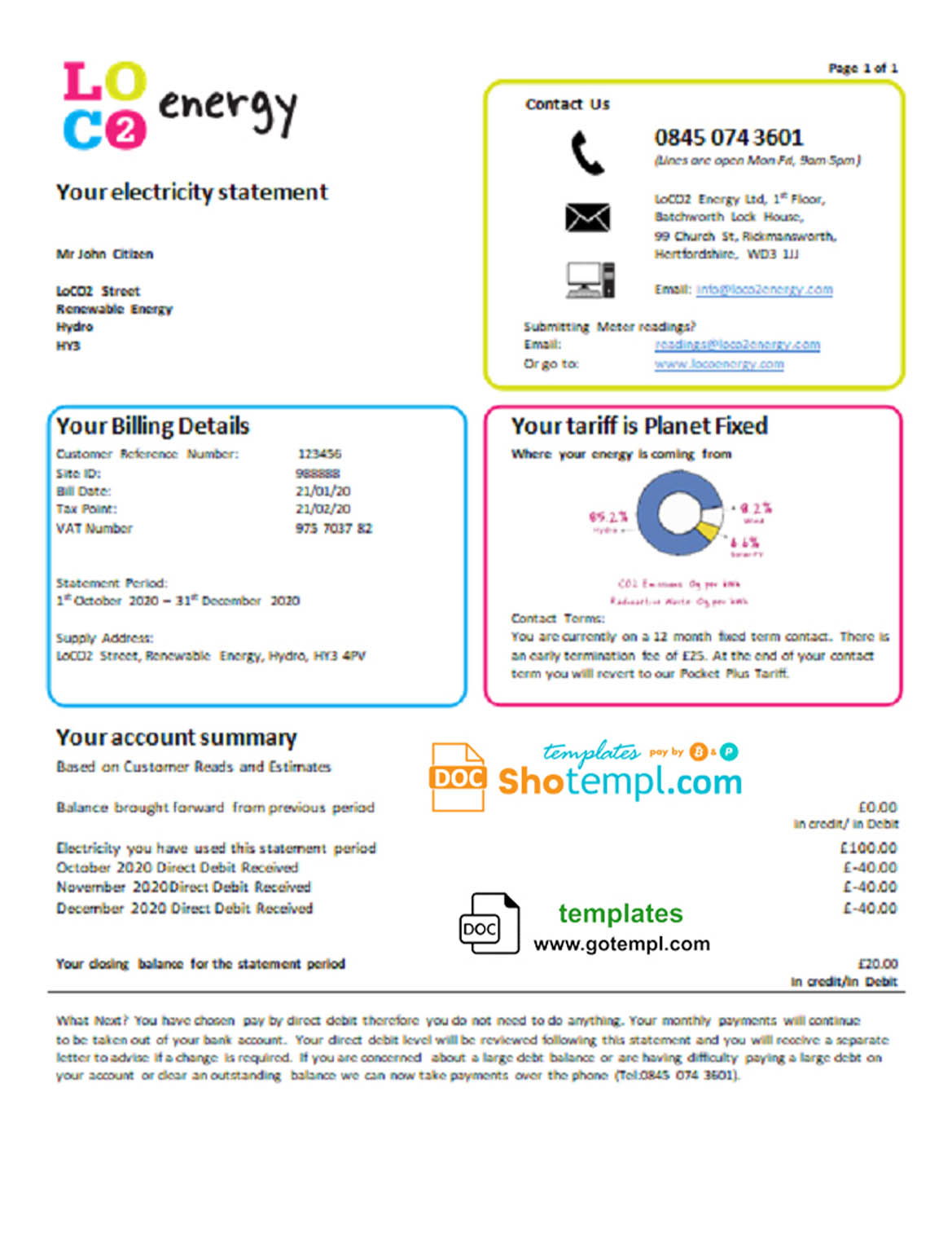 United Kingdom LoCO2 energy utility bill