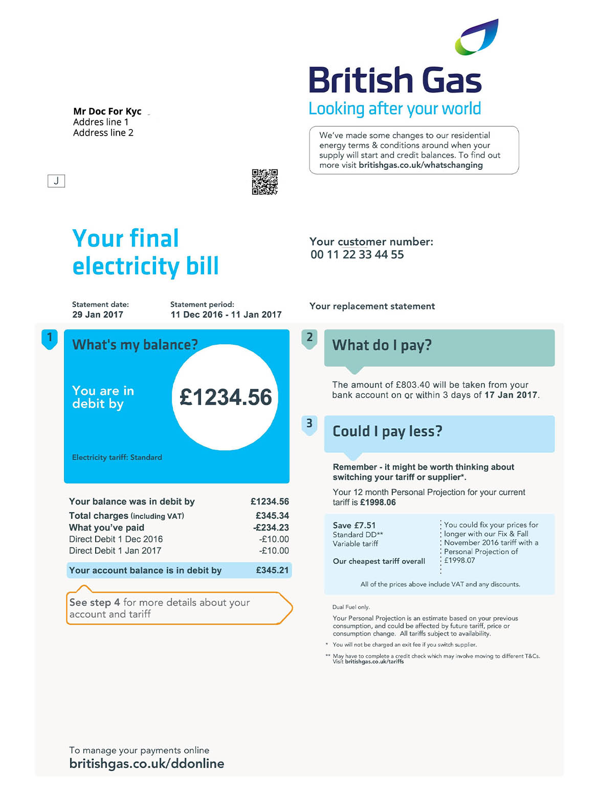 United Kingdom British gas utility bill 