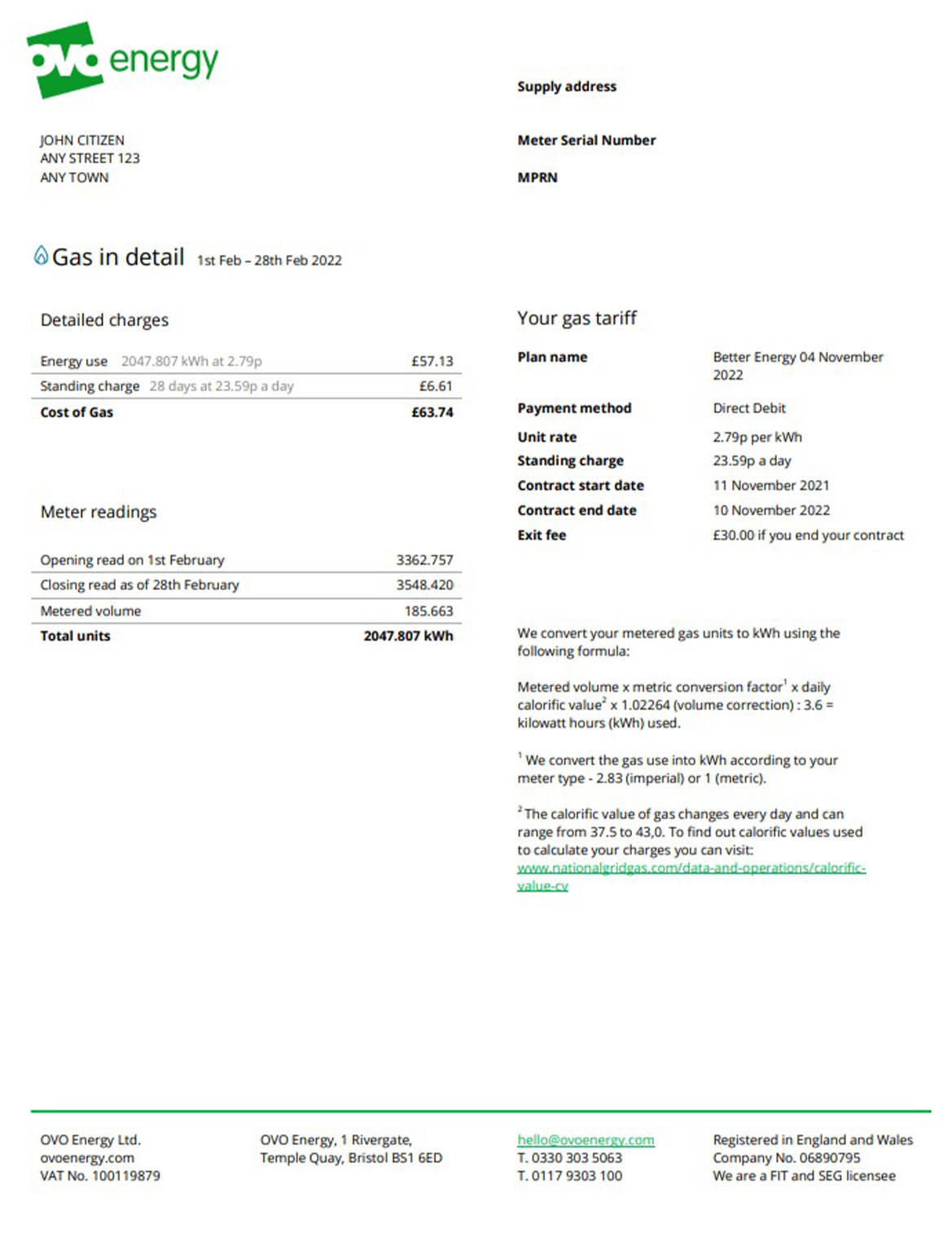 United Kingdom Ovo energy electricity bill