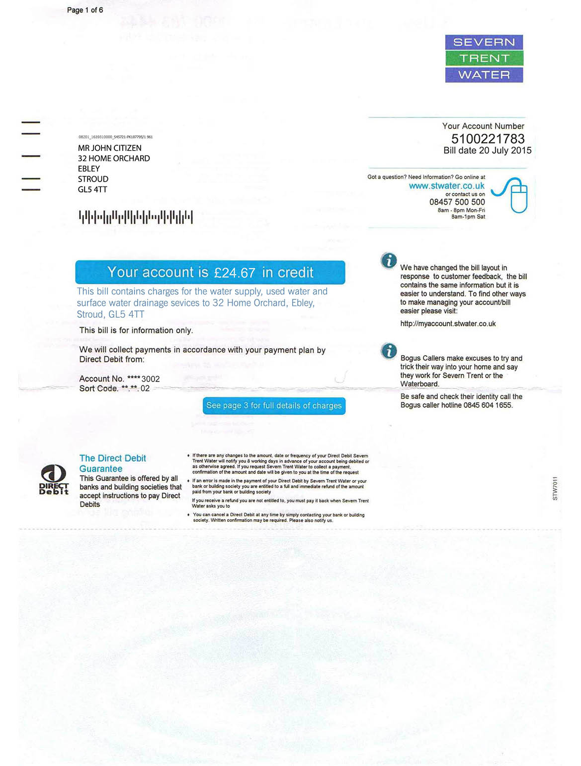 UK Severn Trent water utility bill