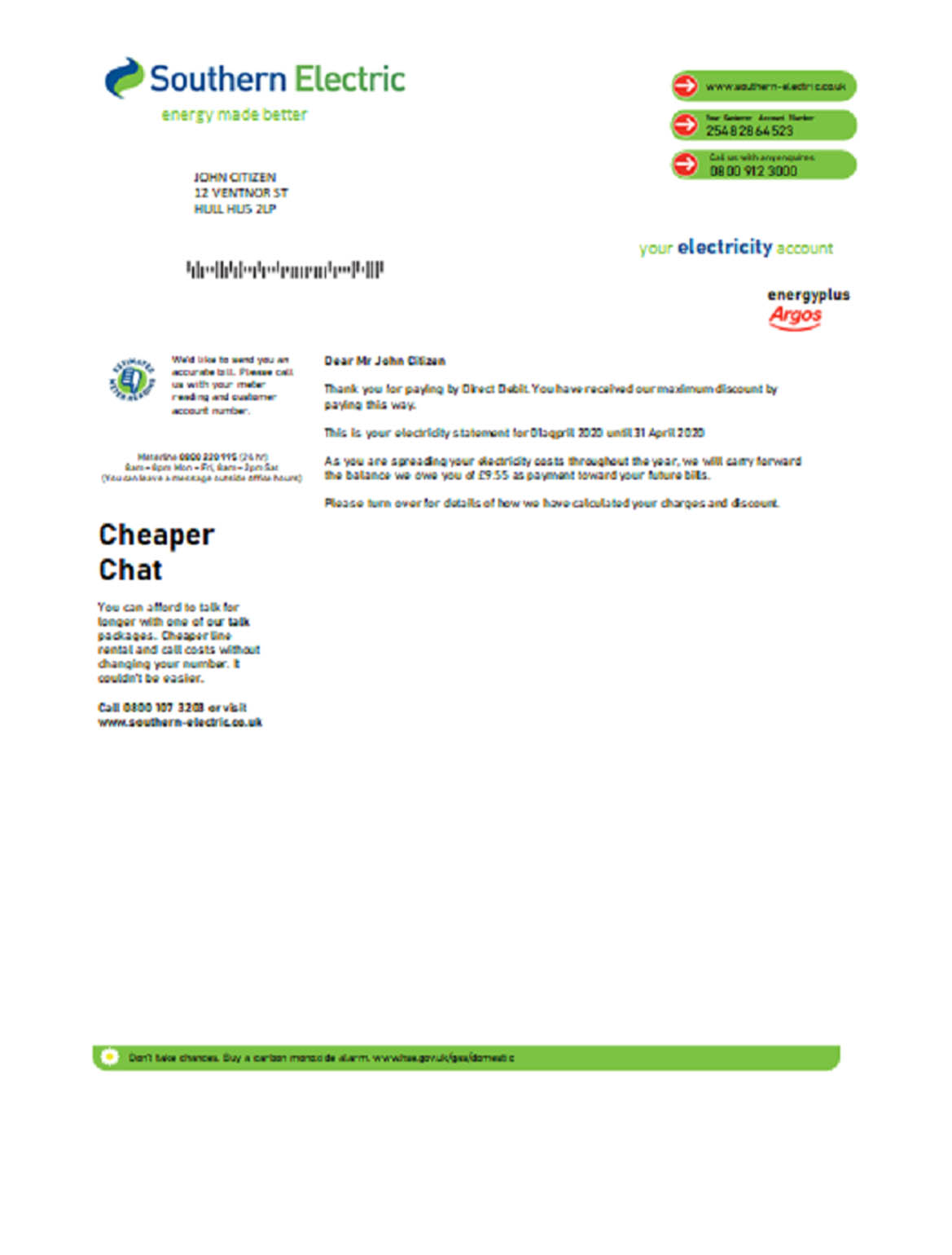 United Kingdom southern electric proof of address utility bill