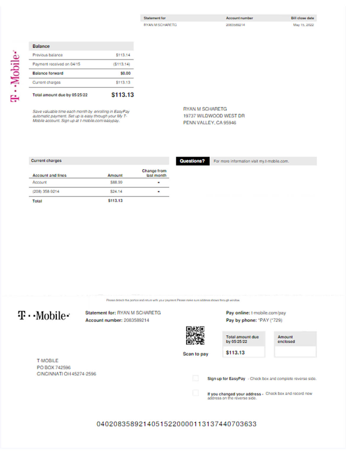 USA T-Mobile utility bill