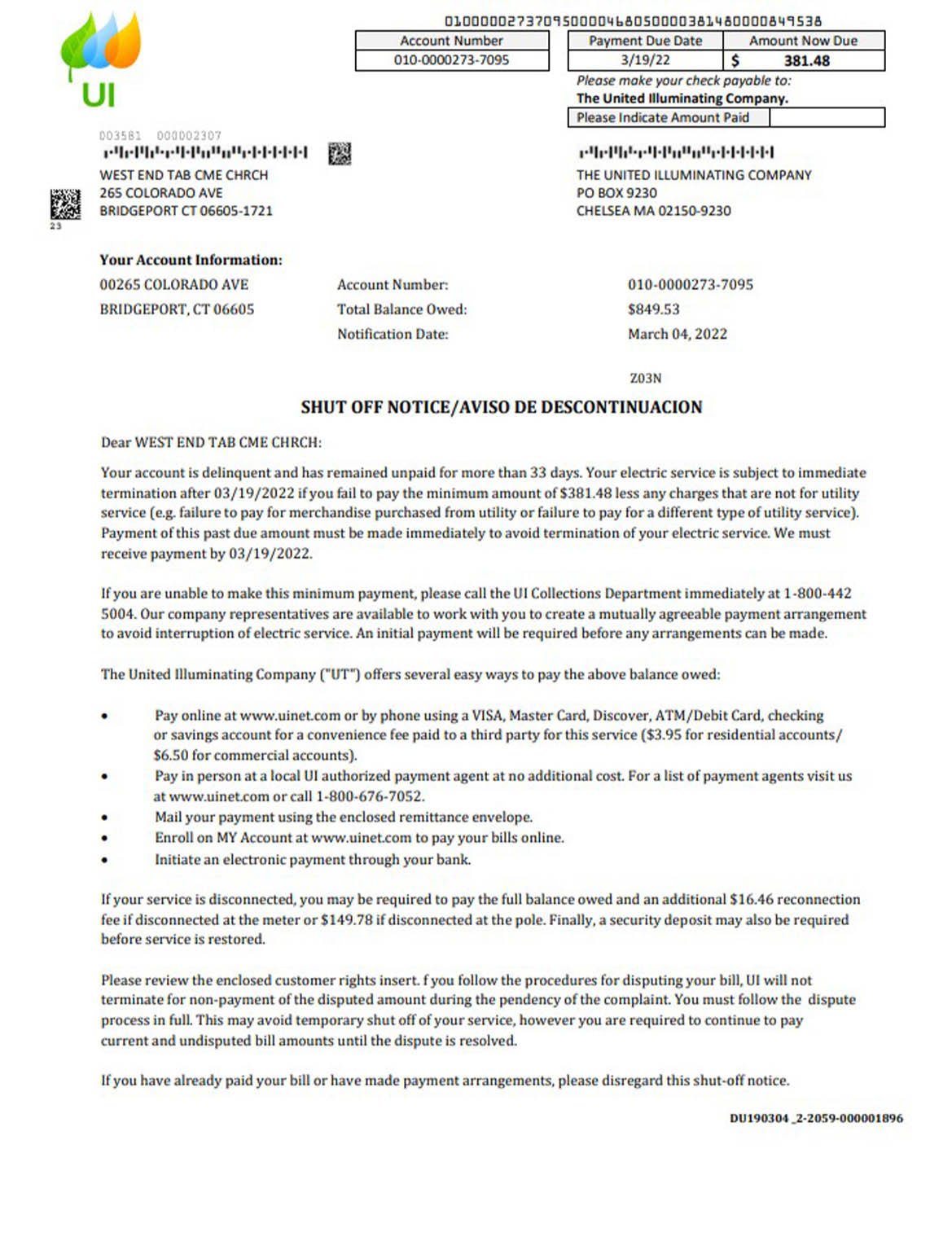 Massachusetts Chelsea the united illuminating company utility bill
