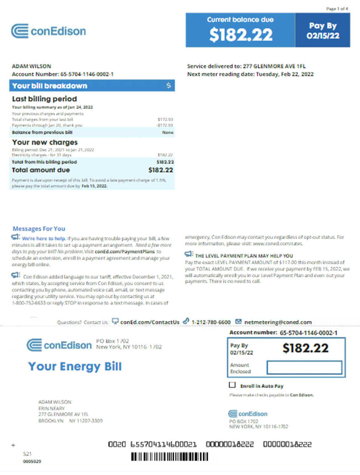 USA New York conedison utility bill