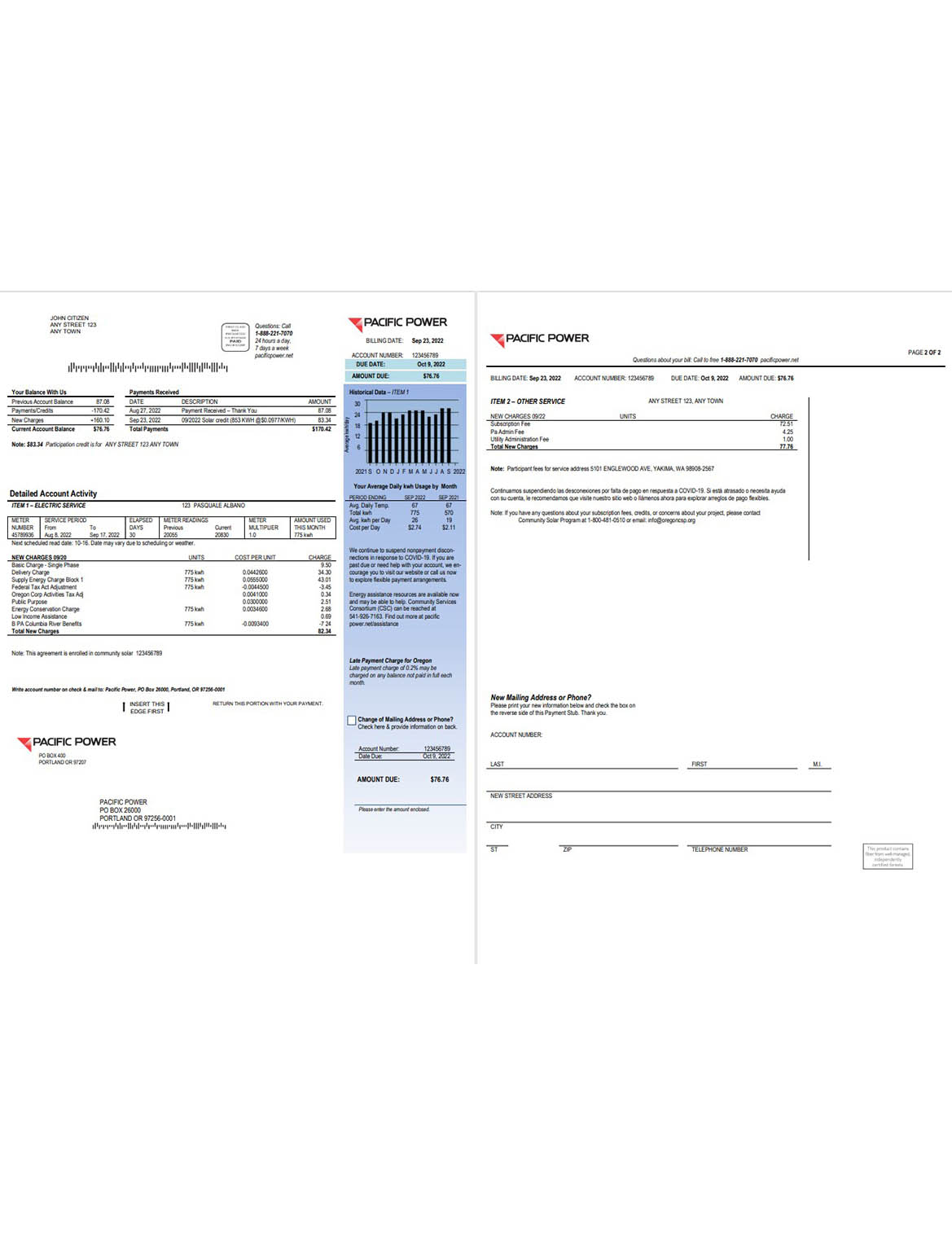 USA Pacific power utility bill